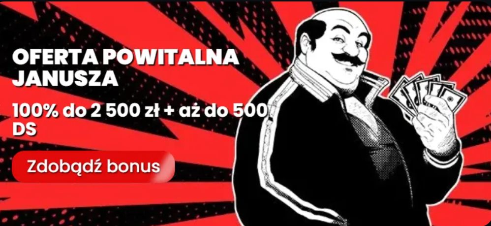 Oferta powitalna Janusza – 100% do 2500 zł + 500 darmowych spinów